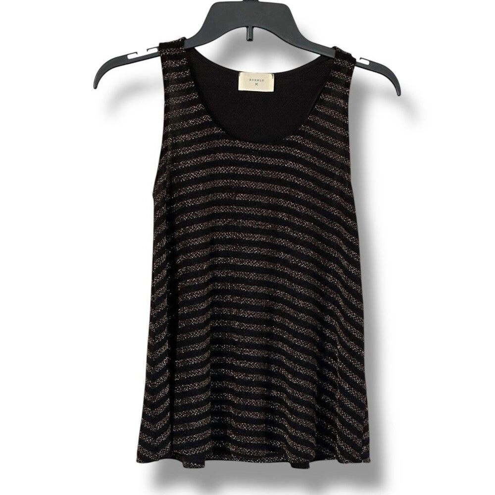 Everly Black Gold Metallic Stripe Sleeveless Top Size S